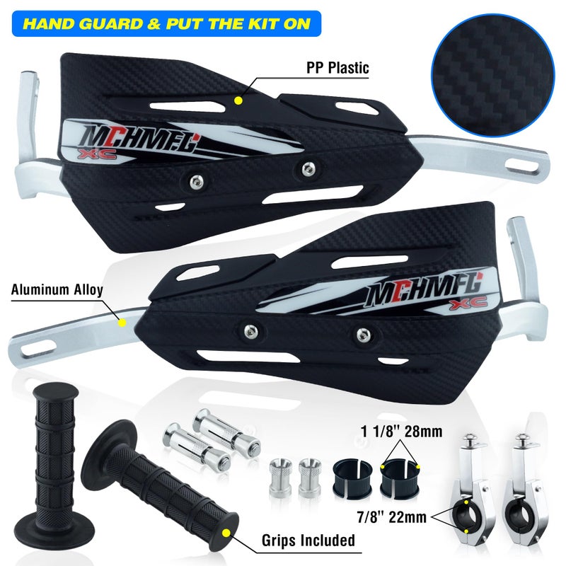 MCHMFG Dirt Bike Handguards with Grips - 7/8"" and 1 1/8"" Motorcycle Hand Guards for ATV - Universal Handguards Bracket for Off Road Motorcross Black - Image 3
